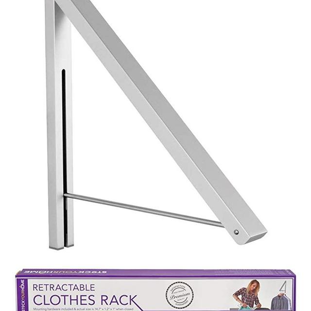 Stock Your Home Retractable Clothes Rack - Wall Mounted Folding Clothes Hanger Drying Rack for Laundry Room Closet Storage Organization, Aluminum, Easy Installation, 1 Pack (Silver)