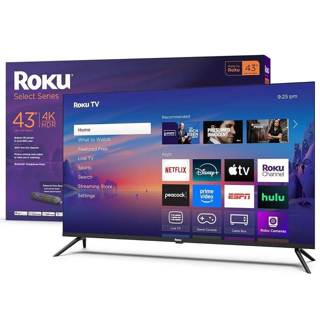 Roku Smart TV 2025 – 43-Inch Select Series, 4K HDR TV – RokuTV with Enhanced Voice Remote – Flat Screen LED Television with Wi-Fi for Streaming Live Local News, Sports, Family Entertainment