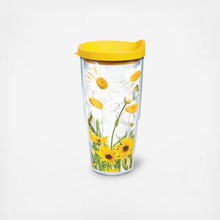 White Daisies Tumbler with Travel Lid
