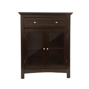 Glitzhome Wooden Free Standing Storage Cabinet with Drawer and Glass Double Doors, Espresso