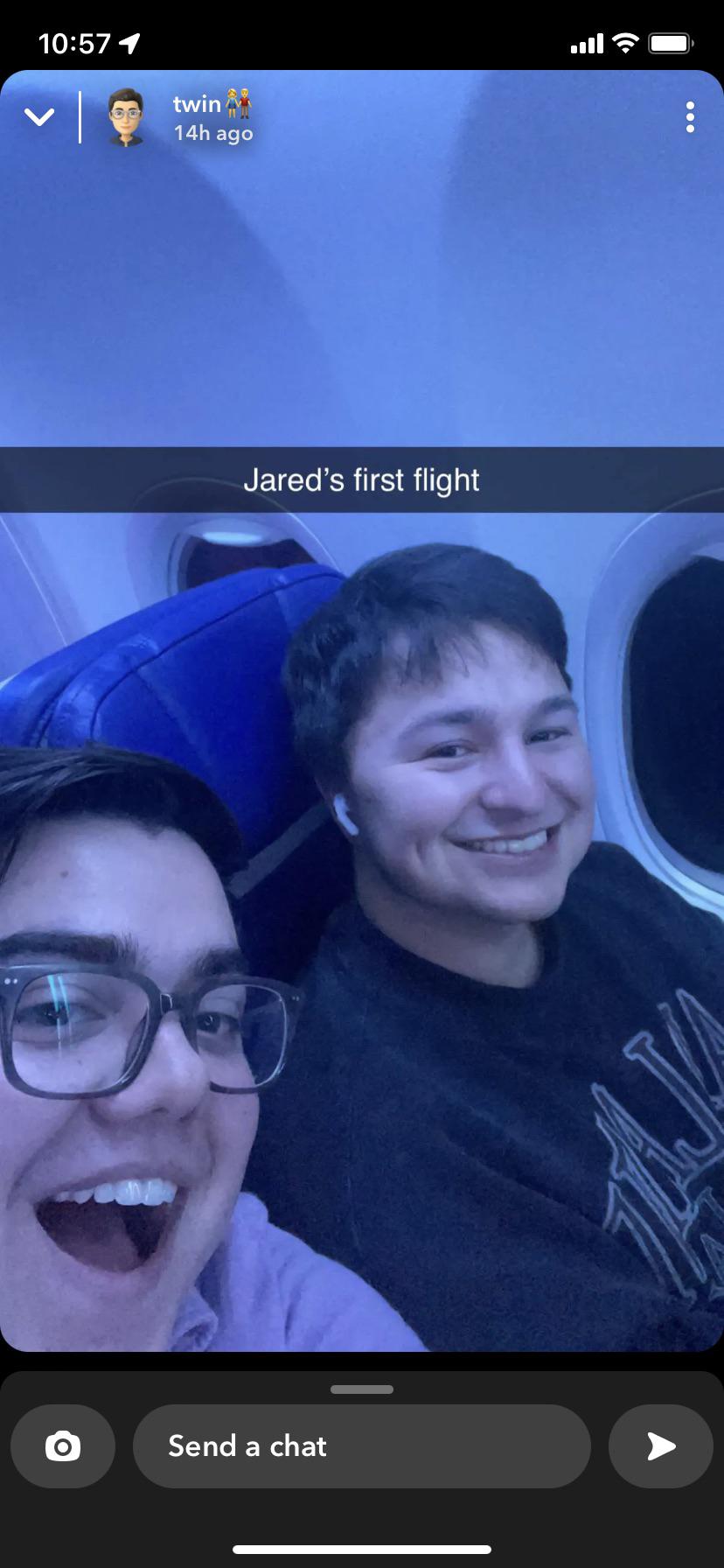 Jared’s first flight … with my twin and not me …