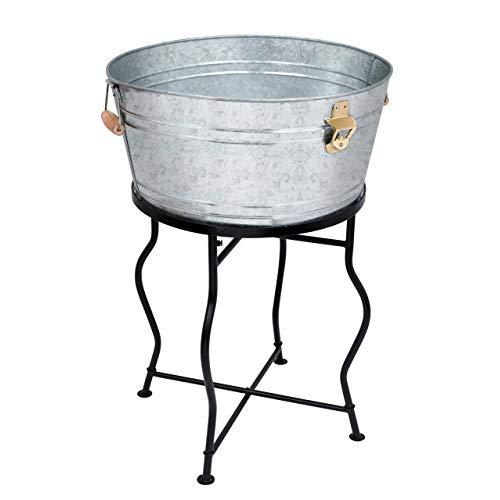 BirdRock Home Galvanized Beverage Tub with Stand - Bottle Opener - Party Drink Holder - Wooden Handles - Outdoor or Indoor Use - Free Standing