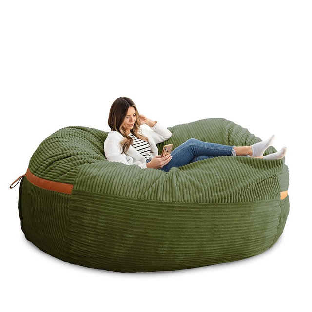 Big Joe Fuf XXL Foam Filled Bean Bag Chair with Removable Cover, Moss Green Corded Plush, 6 feet Giant