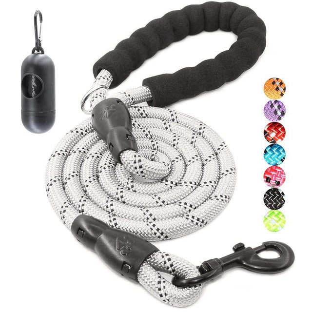 BAAPET 2/4/5/6 FT Dog Leash with Comfortable Padded Handle and Highly Reflective Threads for Small Medium and Large Dogs (6FT-1/2'', Silver)