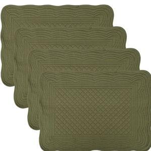 Quilted Placemats Set of 4 18"X13" Cotton Placemats Washable Cloth Table Mats for Kitchen Table (Green)