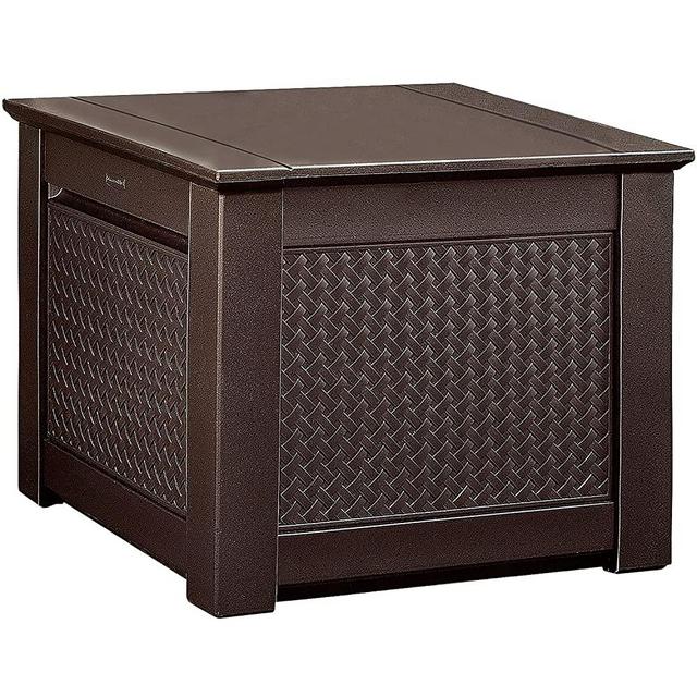 Rubbermaid Decorative Patio Chic Weather Resistant Outdoor Storage Deck Box Cube, Dark Teak