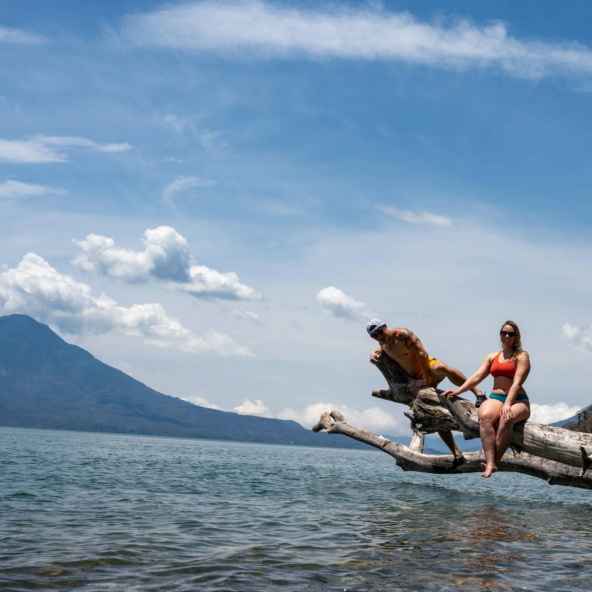Swimming in a giant volcanic crater. Lake Atitlán, Guatemala.