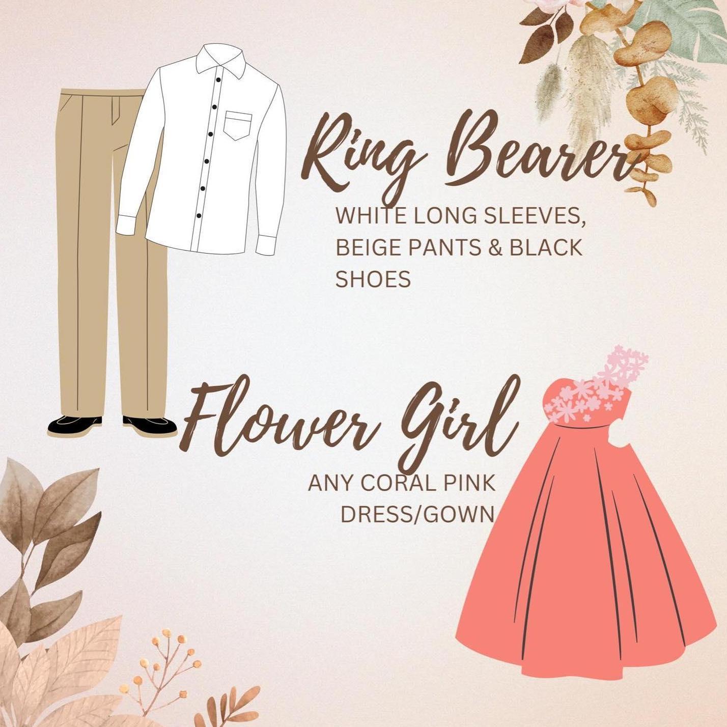 Suspenders and bow tie will be provided to the ring bearers, whereas flower crowns and flower baskets will be provided to the flower girls.
