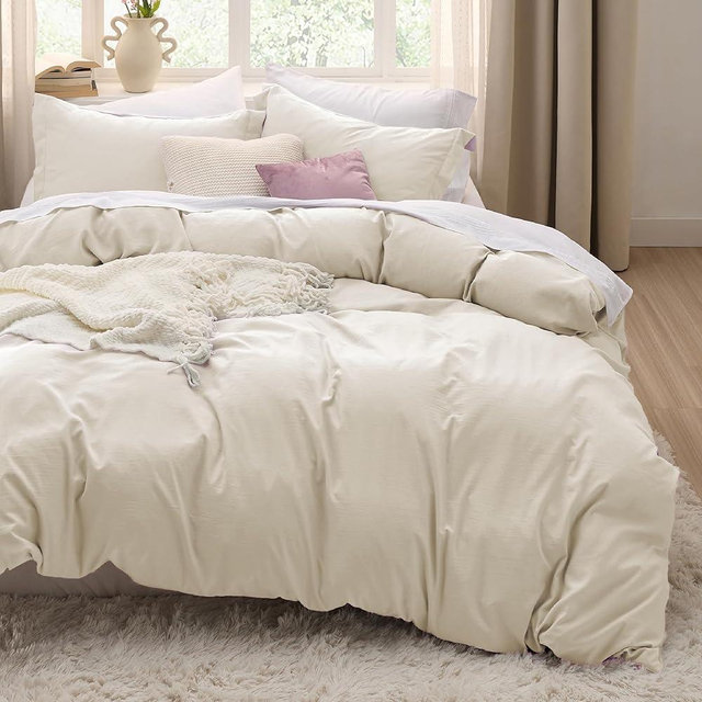 Bedsure Oat Milk California King Duvet Cover - Prewashed Extra Soft Bedding Set, Includes 1 Cal King Duvet Cover 104x98 Inches with Zipper Closure & 2 Pillow Shams, Comforter Not Included
