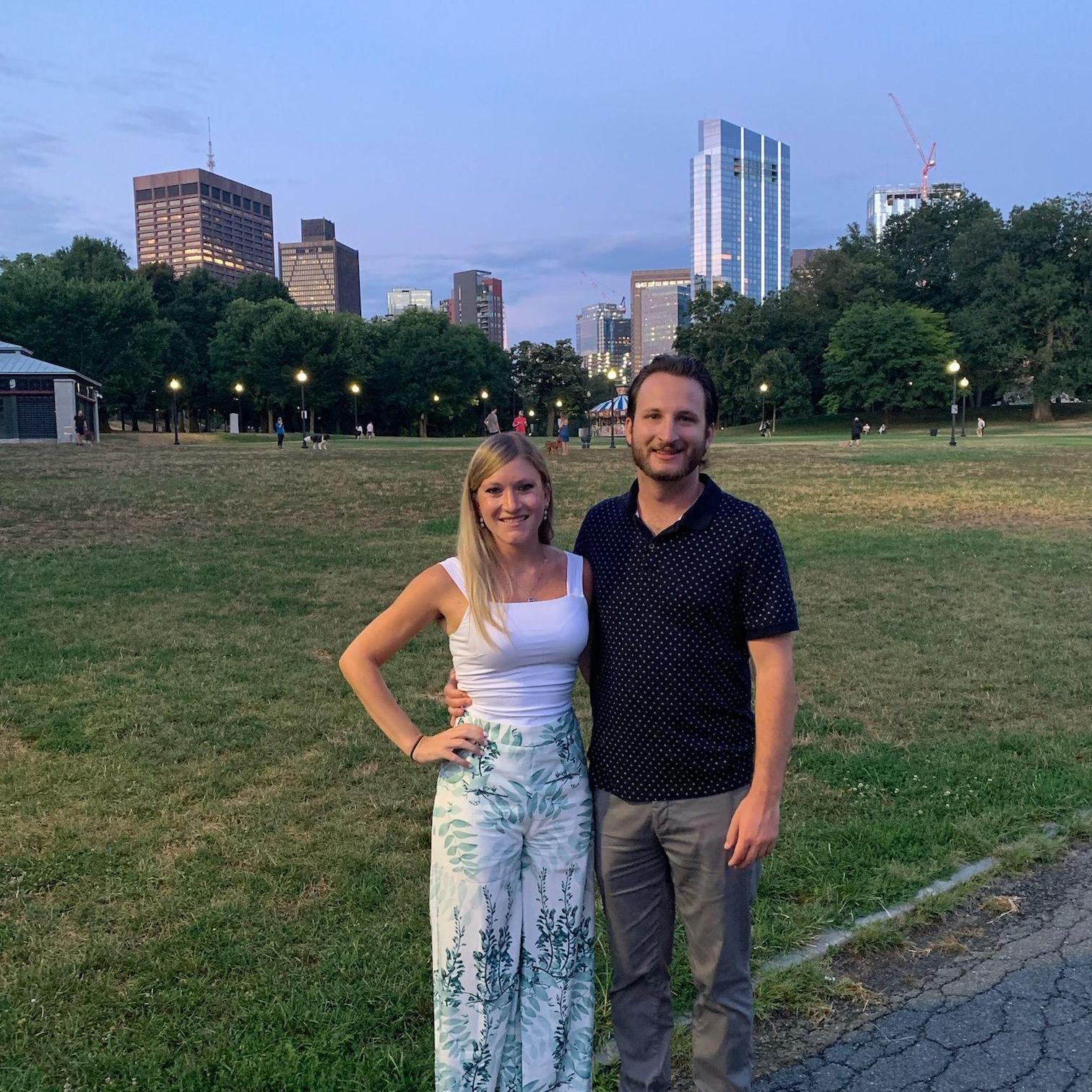 Caitlyn and Anthony in the Boston Common after celebrating their six-year anniversary together by going to the restaurant, Moo...Beacon Hill.