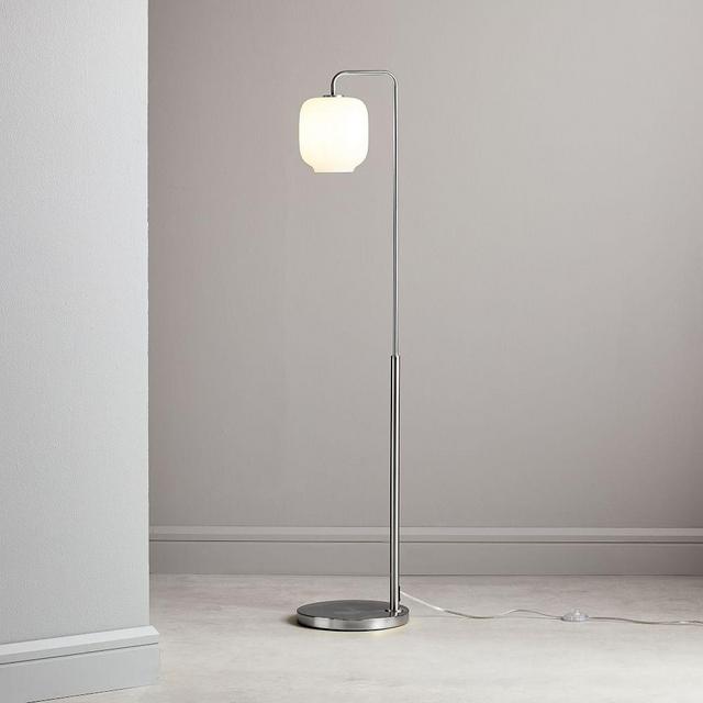 Sculptural Glass Pebble Floor, Small Pebble, Milk Shade, Nickel Canopy