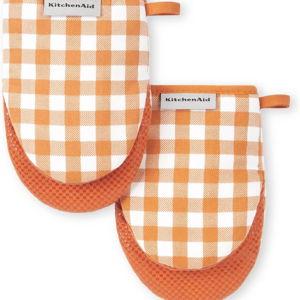 KitchenAid Gingham Mini Oven Mitt 2-Pack Set, Honey, 5.5"x8"
