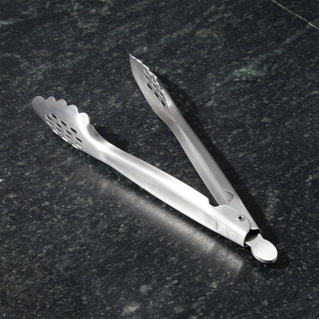 Crate and Barrel 9" Brushed Stainless Steel Tongs