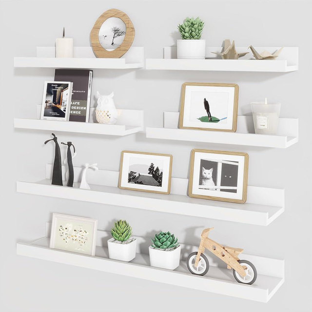 Axeman Picture Ledge Shelf, Floating Shelves for Wall Decor Storage Set of 6, 24 inch Floating Wall Mounted Shelves, Shelves with Lip for Living Room, Bedroom, Nursery, Bathroom, Kitchen, White