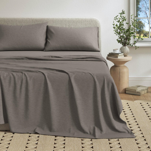 Ultra-Soft Cotton Heathered Melange Jersey Knit Sheet Set - Great Bay Home