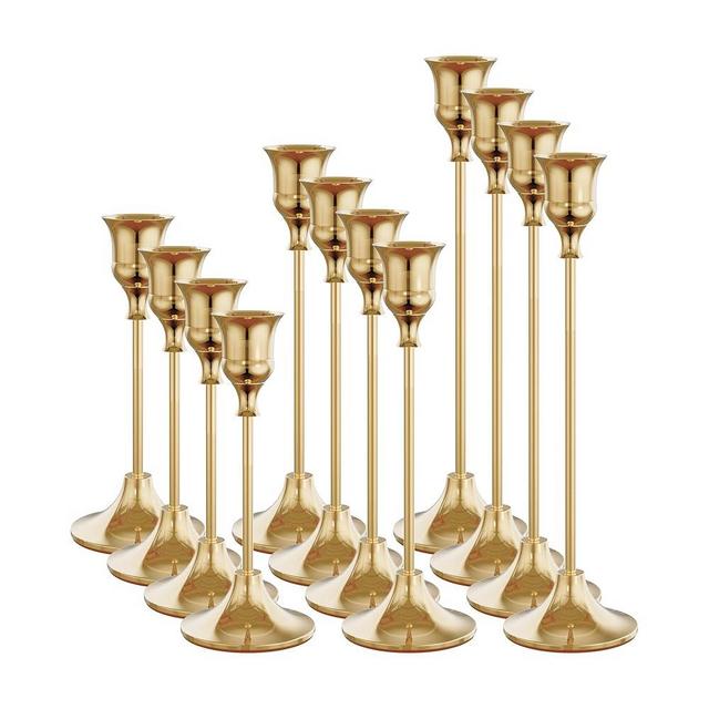 NLBTW Set of 12 French Gold Candle Holders for Taper, Vintage Candlestick Holder Decorative Metal Candle Sticks Home Decor Centerpieces for Table Mantel Festive Decorations