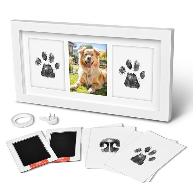 Xylitic Dog Paw Print Kit, Pet Paw Print Impression Kit and Clean Touch Pads for Pets,Cat Dog Paw Print Kit Keepsake, Wood Dog Memorial Picture Frame, Dog Lover Gifts
