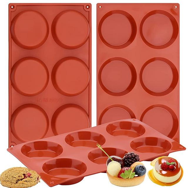 Ocmoiy Silicone Muffin Top Pans for Baking/Non-Stick 3" Round Silicone Mold for Corn Bread, Eggs, 6 Cavities Whoopie Pie Pan Pack of 3