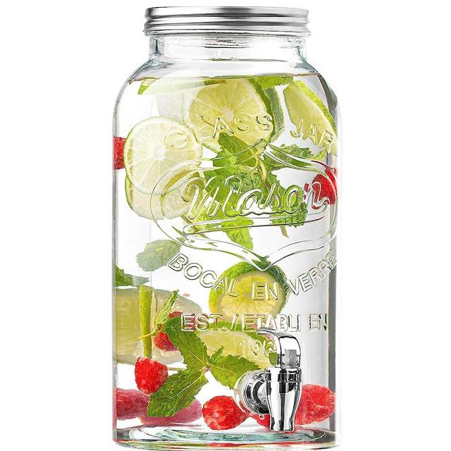 Royalty Art Mason Jar Drink Dispenser with Spigot (1 Gallon) Tea, Juice, and Beverage Server, Thick Glass, Screw On Lid, Leak Resistant Easy-Pull Spigots and Screw-On Lids Clear, Heavy-Duty Glass