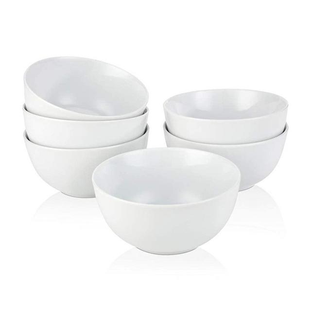 Cereal Bowls 22oz White Porcelain Soup Bowls Set for Salad Pasta Oatmeal Nut (5.5inch set of 6)