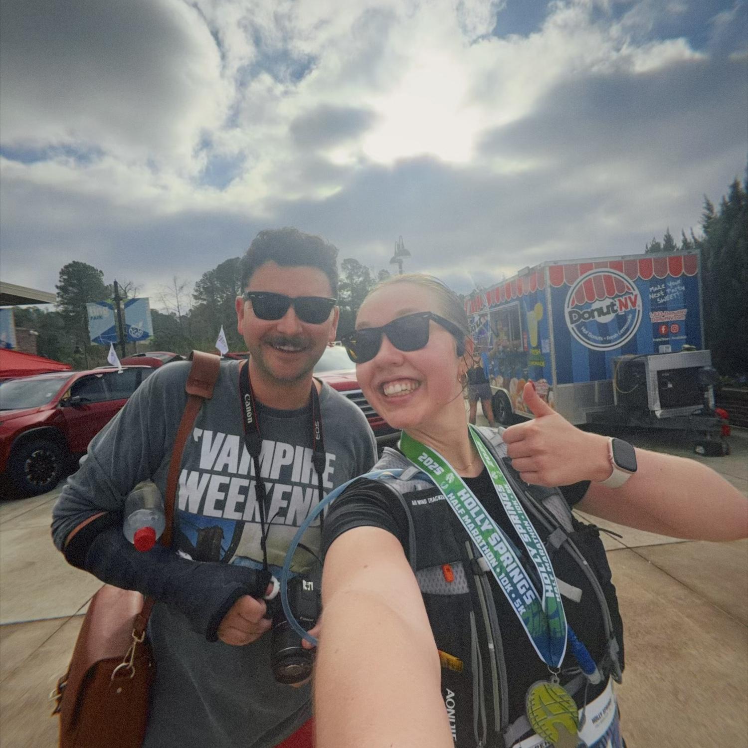 After Maria’s official third Half Marathon in Holly Springs North Carolina. Will walked over 6 miles just trying to see Maria, finally seeing her halfway, it was the perfect surprise for both!