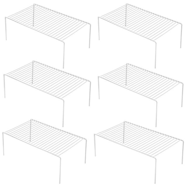 iPEGTOP 6 Pack Large (15.7 x 9.4 Inch) Freezer Cabinet Storage Shelf Rack, Rustproof Stainless Steel Kitchen Organizer Space Saver for Fridge Pantry Shelves Countertops - White