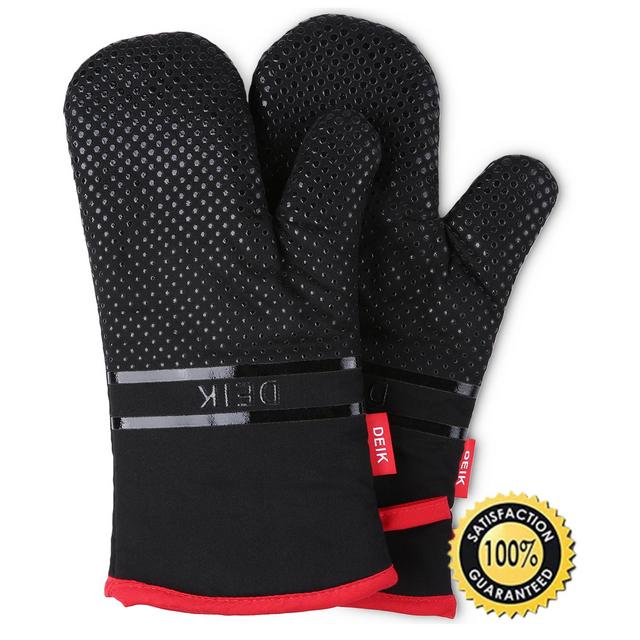 DEIK Oven Mitts 600℉ Heat Resistant Oven Gloves Non-Slip Silicone Kitchen Mitten, Heat-Resistant Pot Holder Glove, Long Gloves, Silicone Anti-Slip Design for Kitchen | Cooking | Baking | BBQ - Black