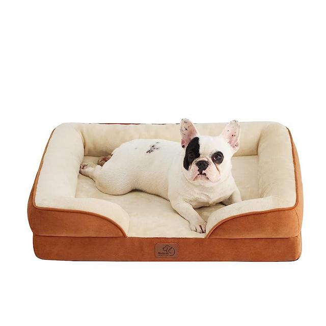 Bedsure Orthopedic Dog Bed for Medium Dogs - Waterproof Dog Bed Medium, Foam Sofa with Removable Washable Cover, Waterproof Lining and Nonskid Bottom Couch, Pet Bed, Caramel
