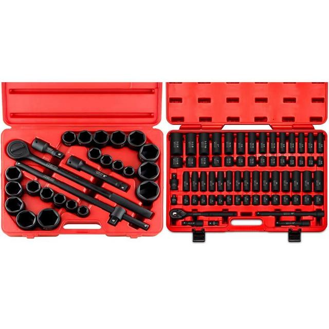 Neiko 02499A 3/4" Drive Jumbo Master Impact Socket Set, 27 Piece Shallow Socket Assortment | Standard SAE and Metric Sizes 02448A 1/2" Drive Master Impact Socket Set, 65Piece Deep