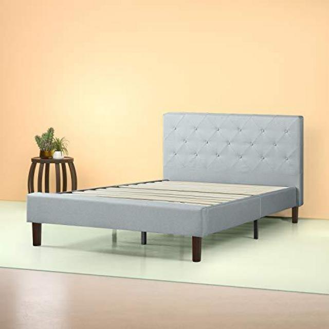 Zinus Shalini Upholstered Diamond Stitched Platform Bed / Mattress Foundation / Easy Assembly / Strong Wood Slat Support / Sage Grey, Queen