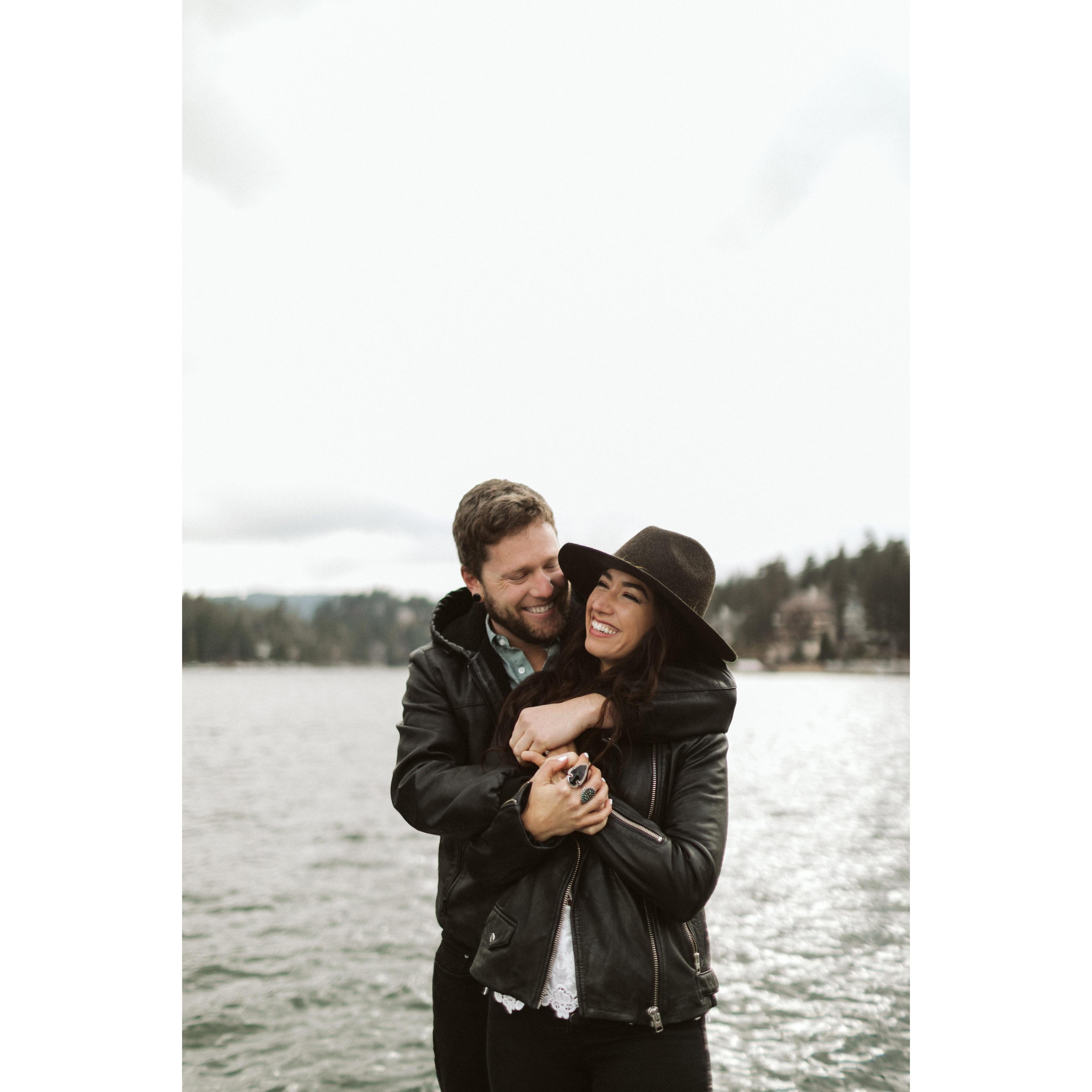 Our Lake Arrowhead engagement shoot on Cristina's family's dock
Photo by Britt Crowe (brittcrowe.com)