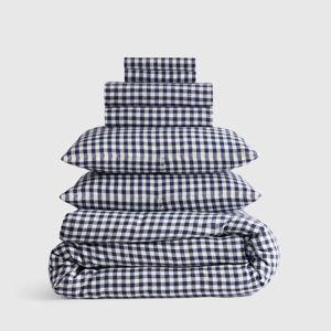 European Linen Deluxe Bedding Bundle - King Navy Gingham