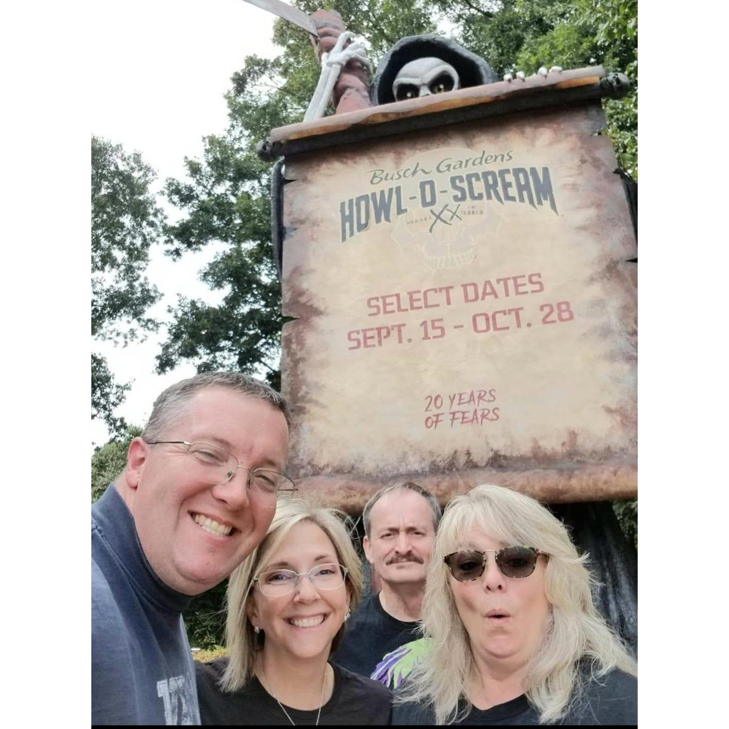 Howl-O-Scream at Busch Gardens with Tim and Booooooooonnie!  They are our go-to partners-in-crime for many a haunted house walk.