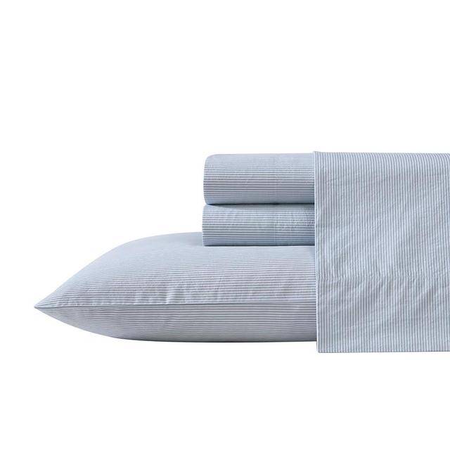 Nautica - King Sheet Set, Cotton Percale Bedding Set, Crisp & Cool, Lightweight & Breathable (Penny Pinstripe Blue, King)
