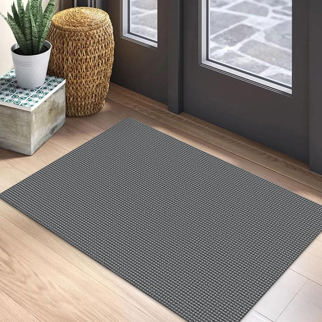 EARTHALL Woven Area Rug 2x3 Ft Washable Rugs for Entryway Braided Non Slip Throw Rugs Door Mat Indoor Outdoor Entrance Small Cotton Woven Carpet for Kitchen Foyer Front Door, Dark Gray