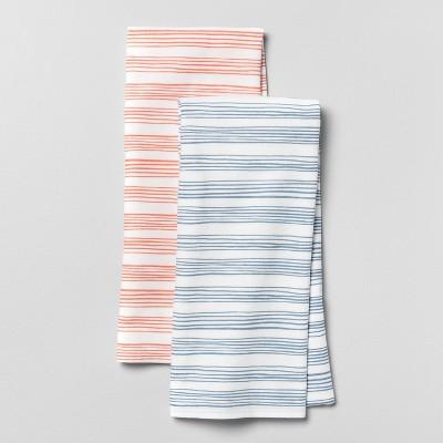 2pk Multi Stripe Kitchen Towel Red/Blue - Opalhouse™
