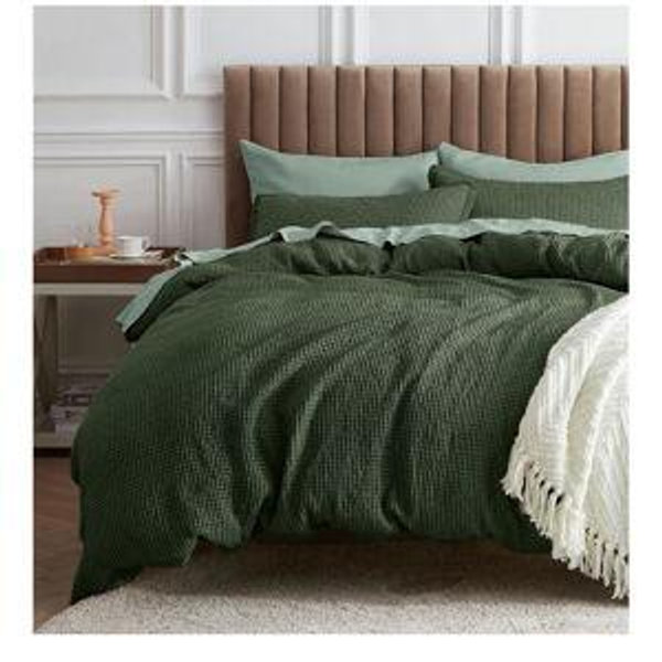 Bedsure Waffle Comforter Set King, Olive Green Soft Bedding, Waffle Weave Bed Set, 3 Pieces, 1 Comforter (104"x90") and 2 Pillow Shams, Cotton Shell and Polyester Lining for All Seasons
