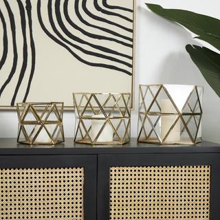 Modern 3-Piece Wide Diamond Indoor Outdoor Candle Lantern with Glass