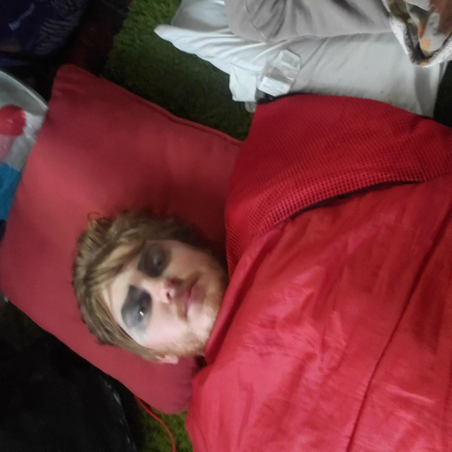 Waking up on Lucy's floor after getting locked out of our house on Halloween (2022)