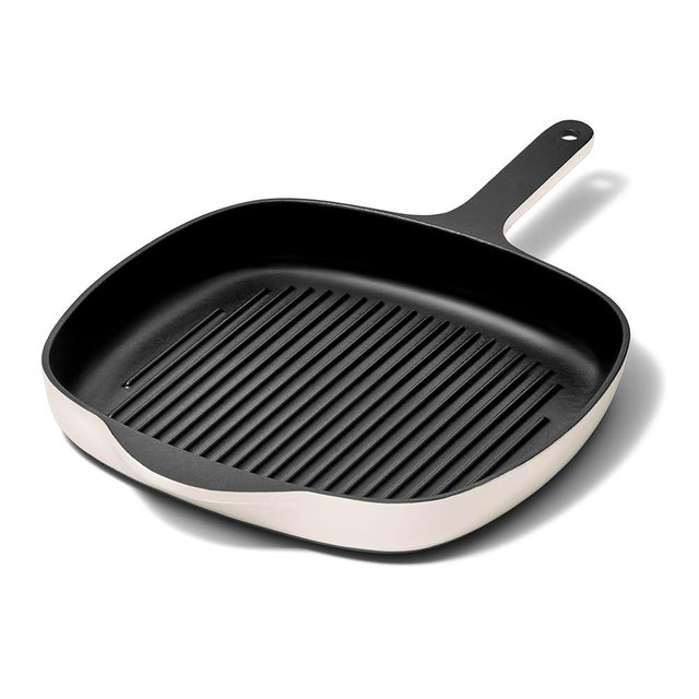 Caraway Enameled Cast Iron Grill Pan - 10.5” Grill Pan for Stovetop Cooking - 3 Layer Enamel Coating - No Seasoning Required - Compatible With All Stovetops - Free From Forever Chemicals - Cream