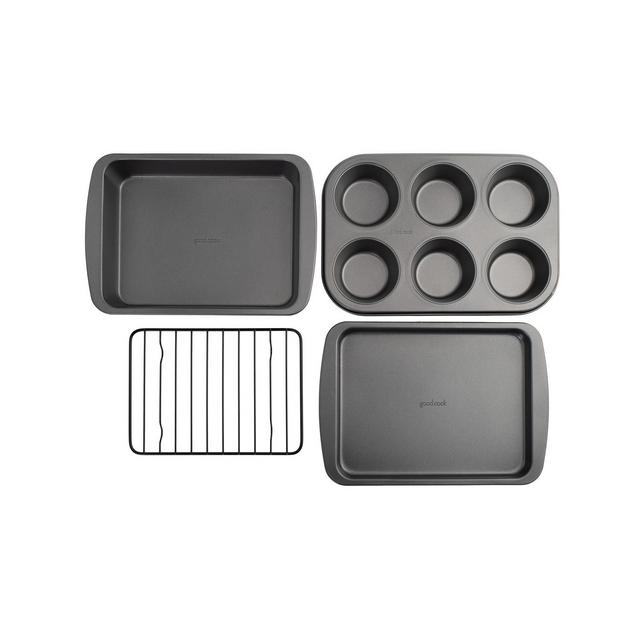Good Cook 4 Piece Nonstick Steel Toaster Oven Set with Sheet Pan, Rack, Cake Pan, and Muffin Pan