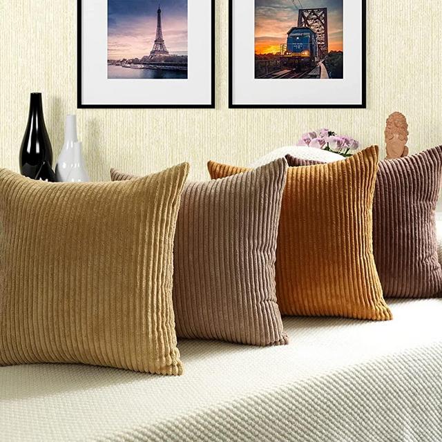MEKAJUS Pillow Covers 18x18 Throw Pillow Covers Set of 4 Decorative Neutral Couch Pillows Covers Square Soft Velvet Home Decor for Couch Living Room Sofa Bedroom(Camel)