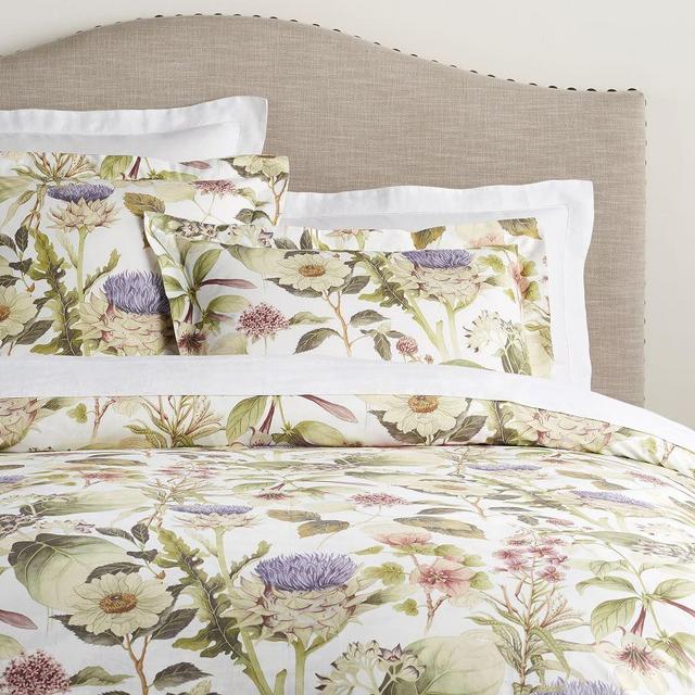 Multi Thistle Floral Organic Percale Duvet Cover, Full/Queen