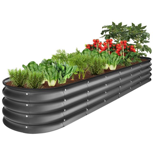 Best Choice Products 8x2x1ft Outdoor Metal Raised Oval Garden Bed, Planter Box for Vegetables, Flowers - Charcoal