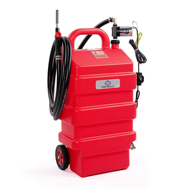 FMCNMech 16 Gallon Portable Fuel Caddy with 12V Electric Pump, Forward & Reverse Fuel Transfer Tank for Gasoline, Diesel, and Kerosene, HDPE Fuel Tank with Wheels for Pickup Trucks, Lawn Mowers, Tractors, ATVs, and Garage Use