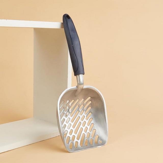 Chi-buy Navy Handle Giant Metal cat Litter Scoop Stainless Steel Oblique Hole Litter Box Scoop Size 13.58" Lx5.51 Wx1.97 H