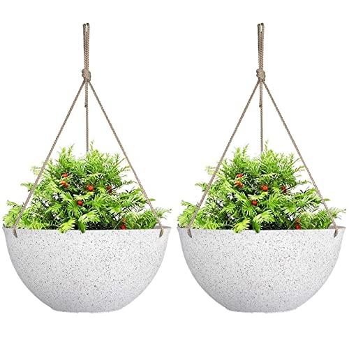 Mkono Boho Hanging Planter, Set of 2 Metal Plant Hanger with Plastic Pots,  Modern Mid Century Flower Pot Plant Holder in Diamond and Circle Shape