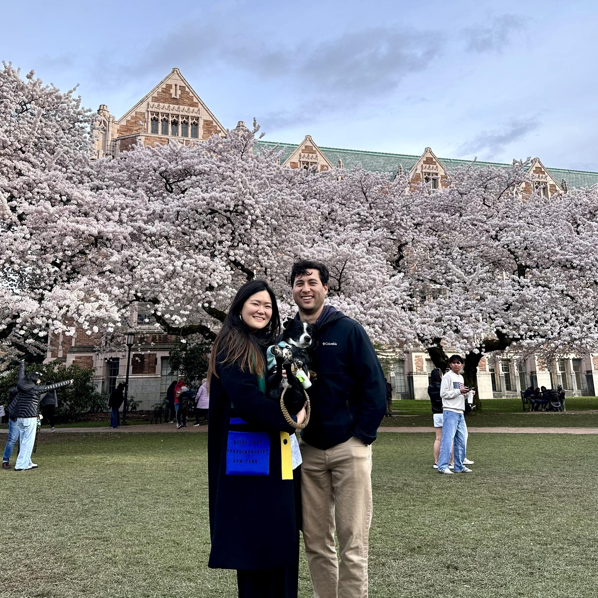 Family portrait at UW. We visit the cherry blossoms with the Omura matriarch every year. (April 2025)