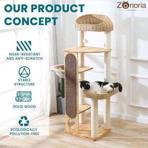 59-inch Cat Tree, Cat Tower with Scratching Post, Extended Cat Scratching Mat, Handwoven Basket & Space Capsule Nest