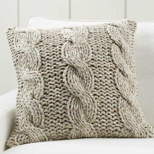 Colossal Handknit Pillow Cover, 24 x 24", Heathered Oatmeal